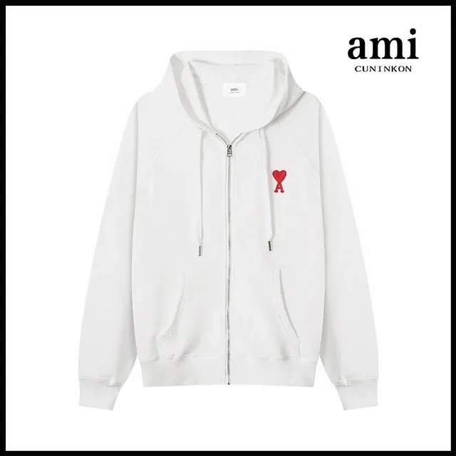 AMI Paris Zip-Up Hoodie Red Heart Logo