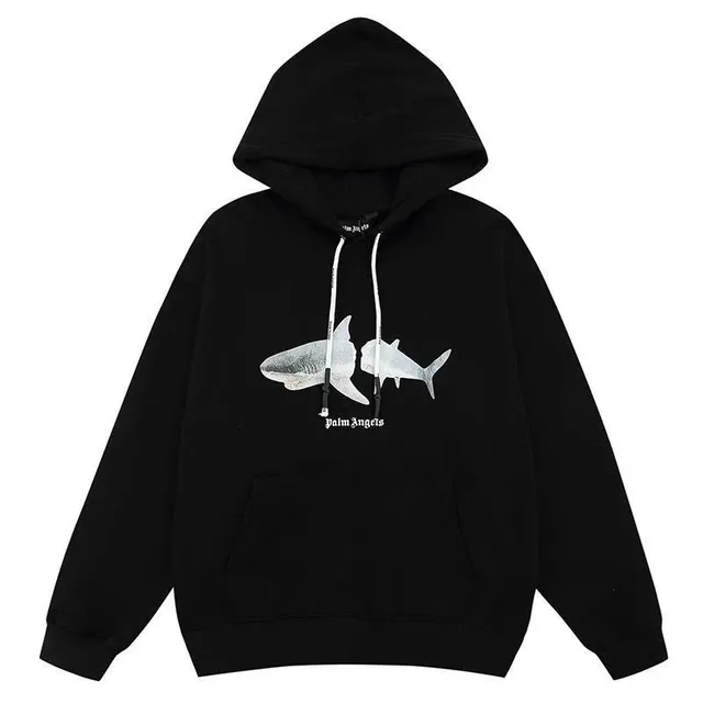 Palm Angels Shark Hoodie Silver Shark Print