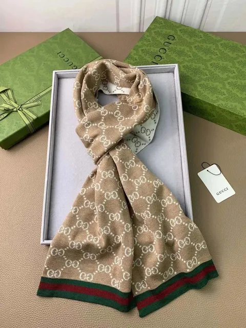 Gucci GG Knit Scarf Web Stripe Trim