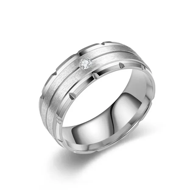 Men's Ring Brushed Titanium with Diamond Accent