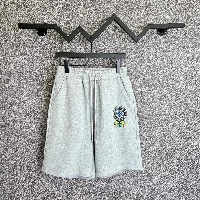 Logo-Embroidered Shorts Heather Grey with Chrome Hearts Logo