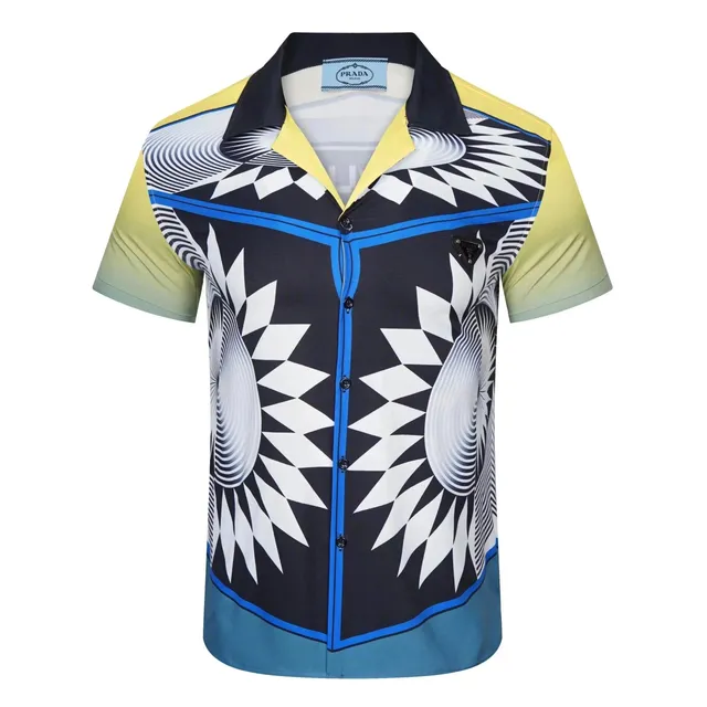 Prada Printed Camp Collar Shirt Optical Illusion Graphic