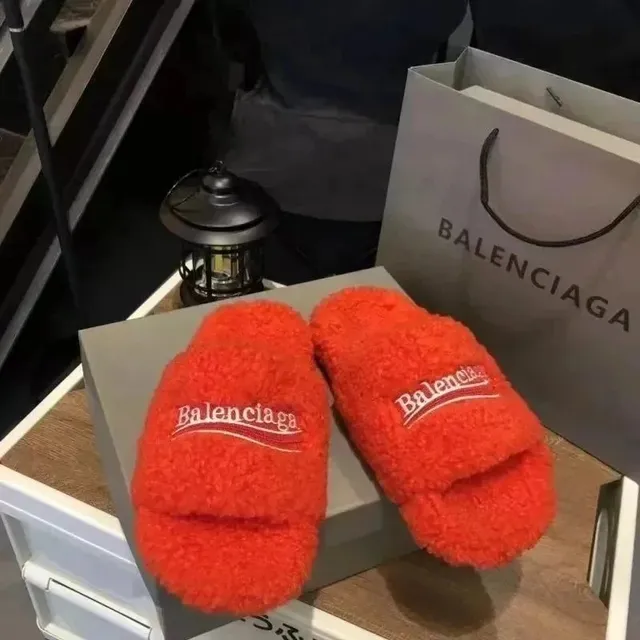 Balenciaga Shearling Slide Logo Embroidered