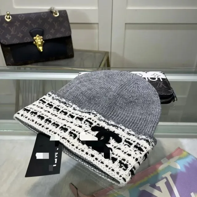 Chanel Knit Beanie Tweed-Trimmed