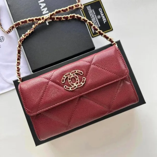 Chanel Classic Flap Wallet on Chain Burgundy Caviar Leather