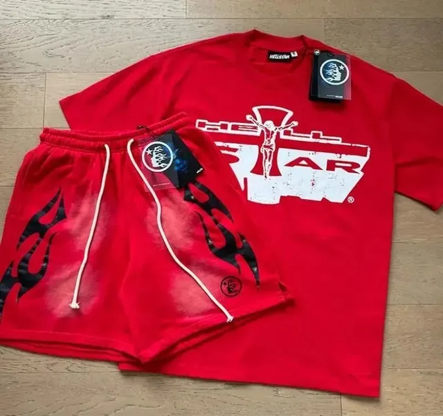 T-Shirt and Shorts Set Hellstar Logo Flame Print