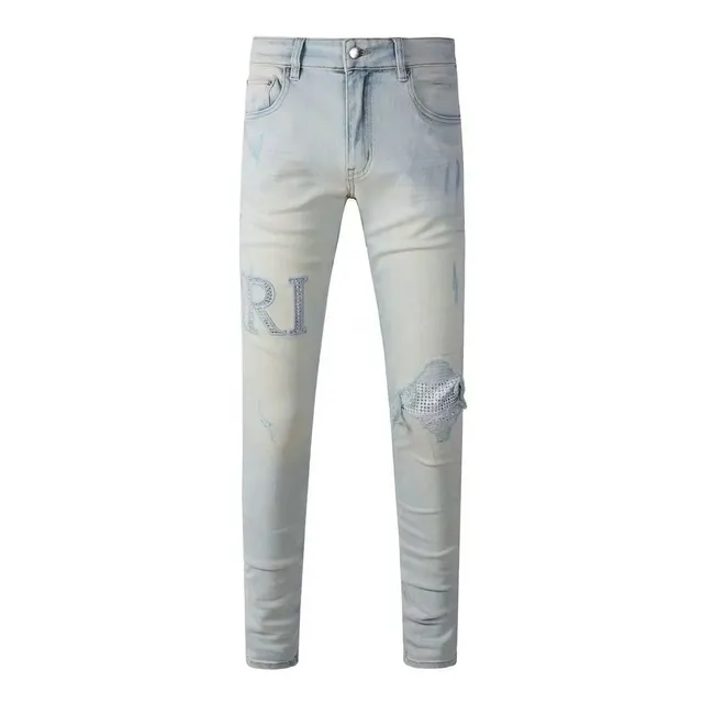 Amiri Distressed Jeans Crystal-Embellished