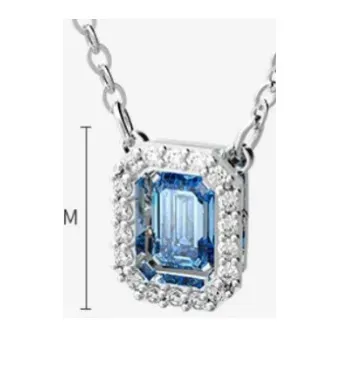 Sugar cube white gold and blue diamond necklace