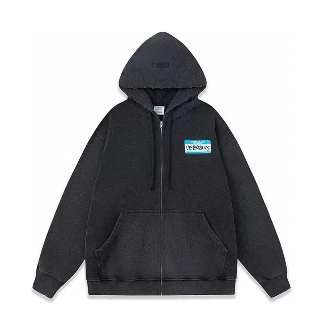 Vetements Zip-Up Hoodie Name Tag Patch