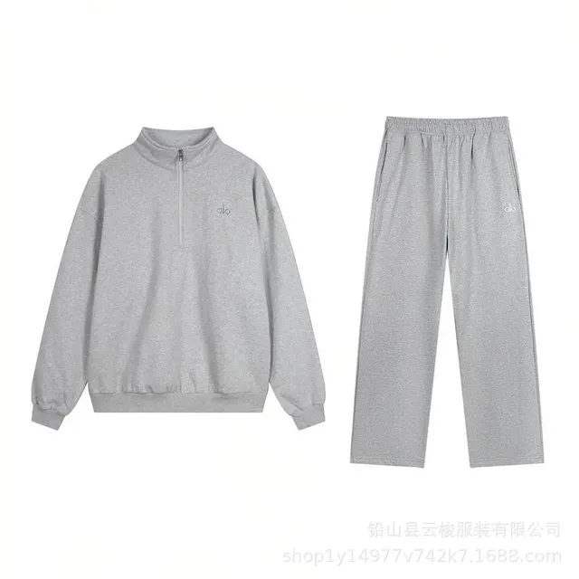 Alo Yoga Half-Zip Sweatshirt & Joggers Set Heather Grey