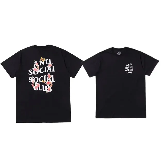 Anti Social Social Club Floral Logo Tee Black with Floral Print