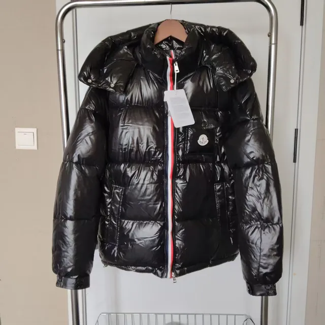 Moncler Down Jacket Glossy Black with Logo Patch