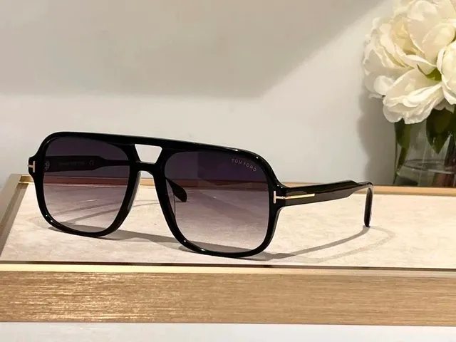 Tom Ford Aviator Sunglasses Black Acetate with Gold Accents