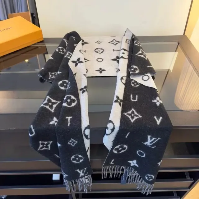 Louis Vuitton Monogram Reversible Scarf Black and White