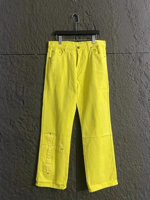 Chrome Hearts Cross Patch Jeans Neon Yellow
