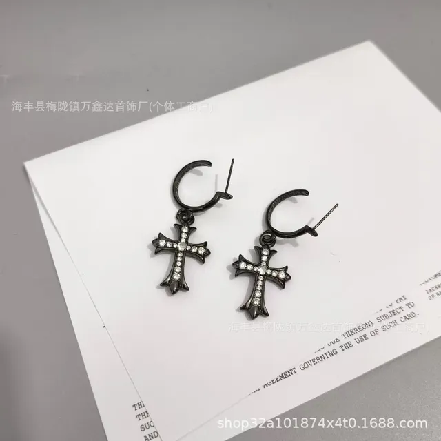Chrome Hearts Cross Hoop Earrings Crystal-Embellished