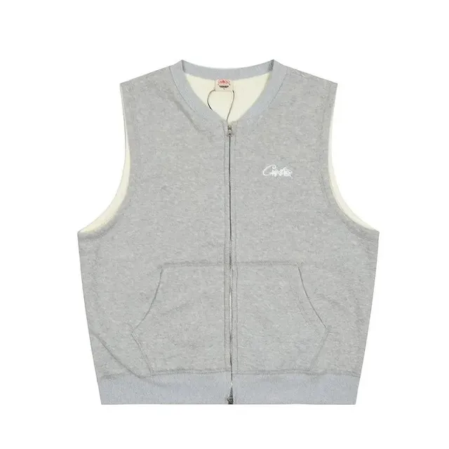 Corteiz Zip-Up Vest Heather Grey with Cream Lining