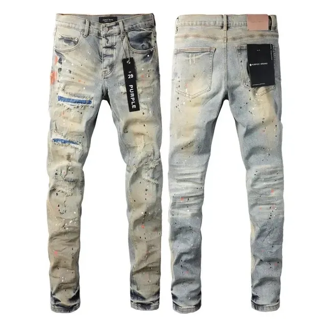 Purple Brand Distressed Jeans Paint-Splatter Patchwork