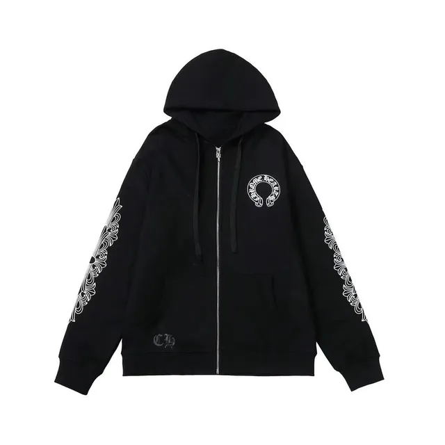 Chrome Hearts Zip-Up Hoodie Ornate Sleeve Print