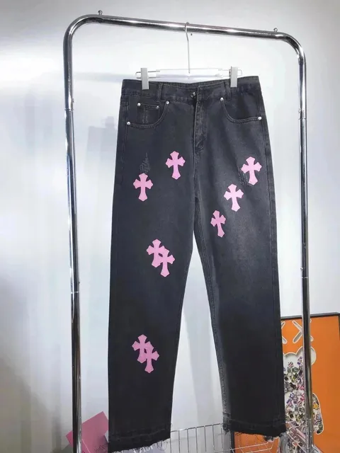 Chrome Hearts Cross Patch Jeans Pink Cross Appliqué