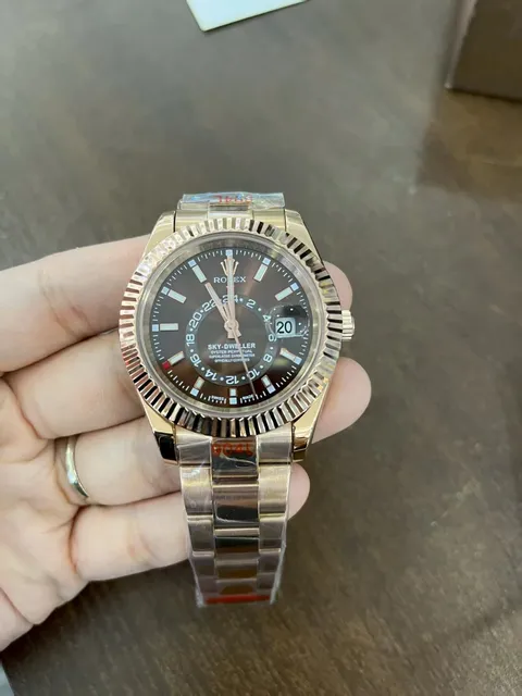 Rolex Sky-Dweller Brown Dial with Gold Fluted Bezel