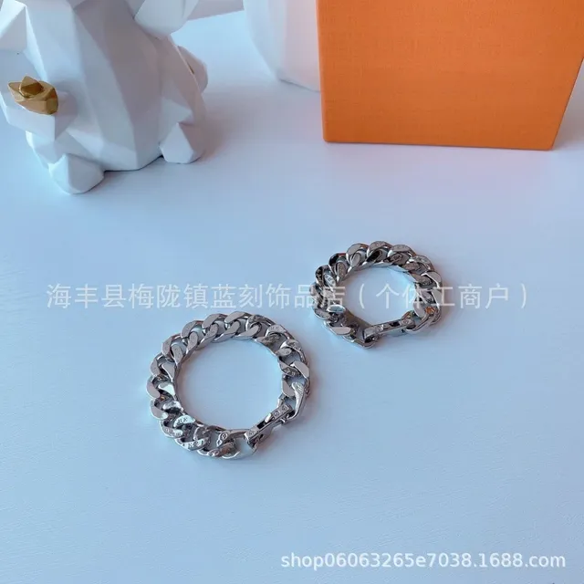 Louis Vuitton Curb Chain Hoop Earrings Chunky Link