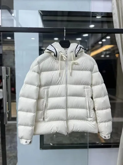 Moncler Short Puffer Jacket Off-White with Black Trim