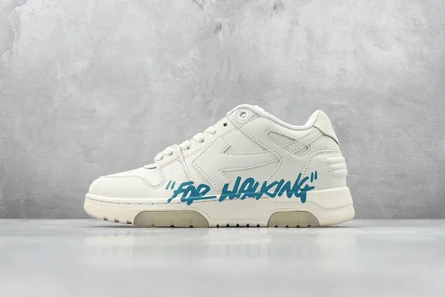 Off-White For Walking Sneaker White with Blue Graffiti Script