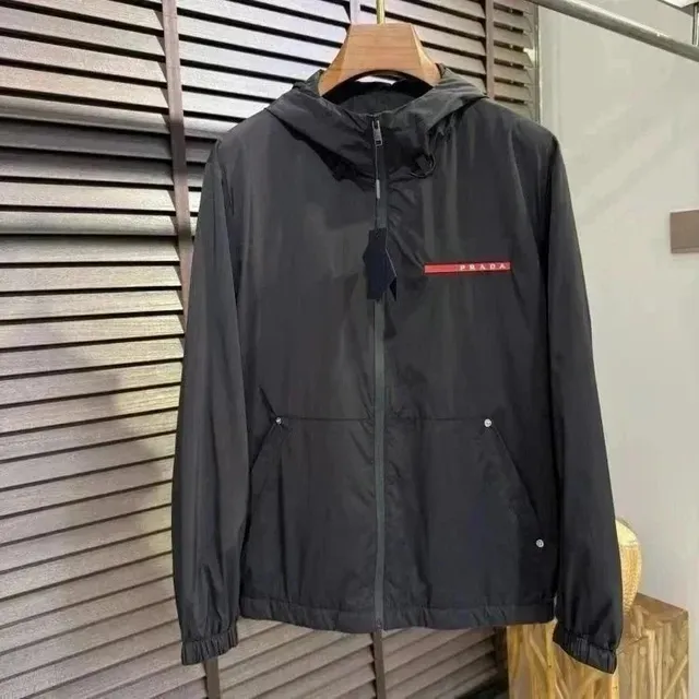 Prada Hooded Windbreaker Red Logo Tape