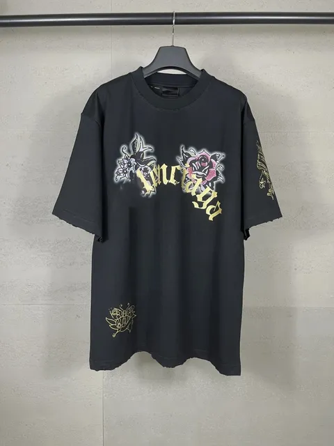 Balenciaga Graphic Tee Rose and Butterfly Print