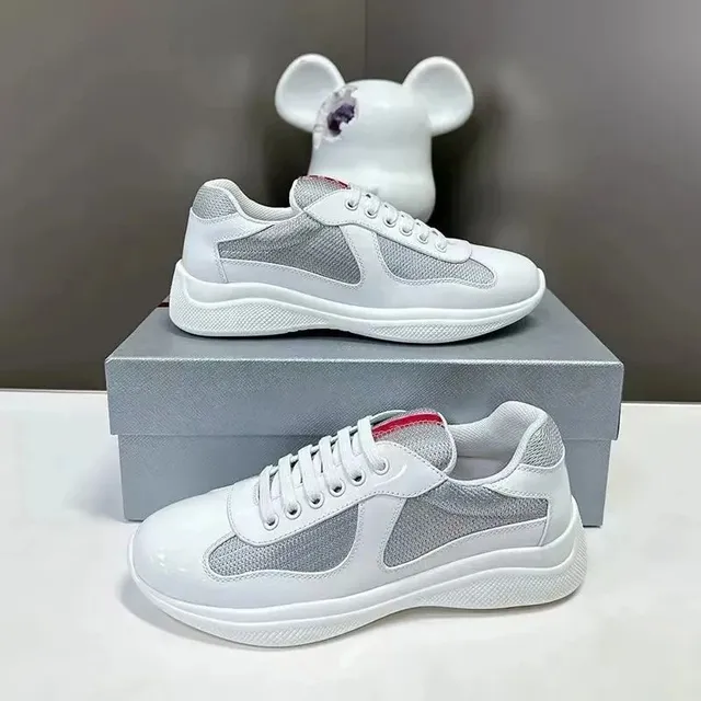 Prada Linea Rossa Trainer White Grey Mesh Red Trim