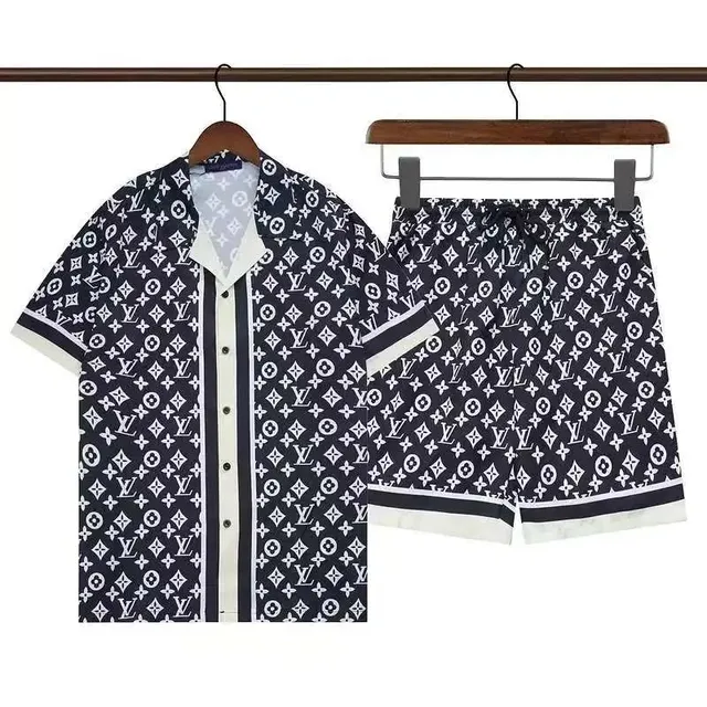 Louis Vuitton Monogram Print Set Navy and White