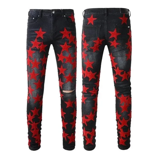 Corteiz Star Print Jeans Red Star Embroidered