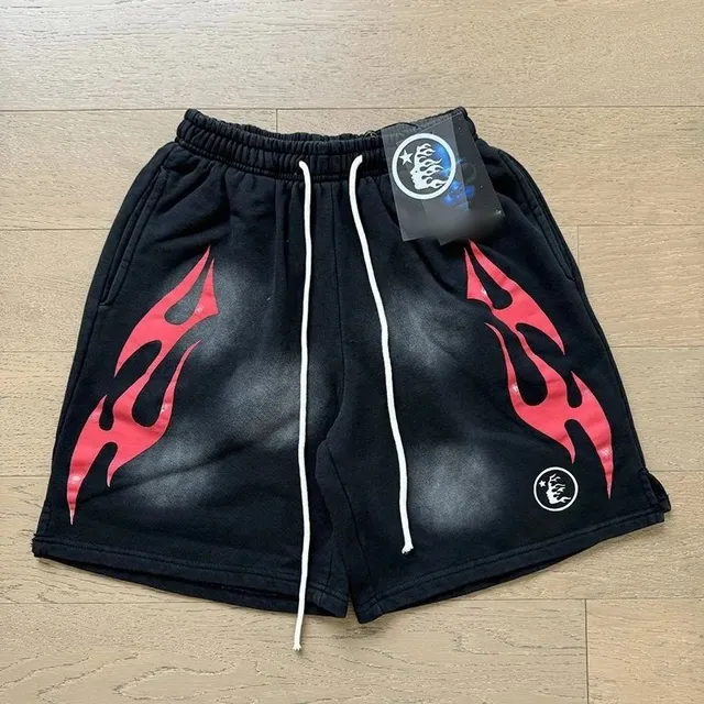 Hellstar Flame Shorts Black Red Flame Print