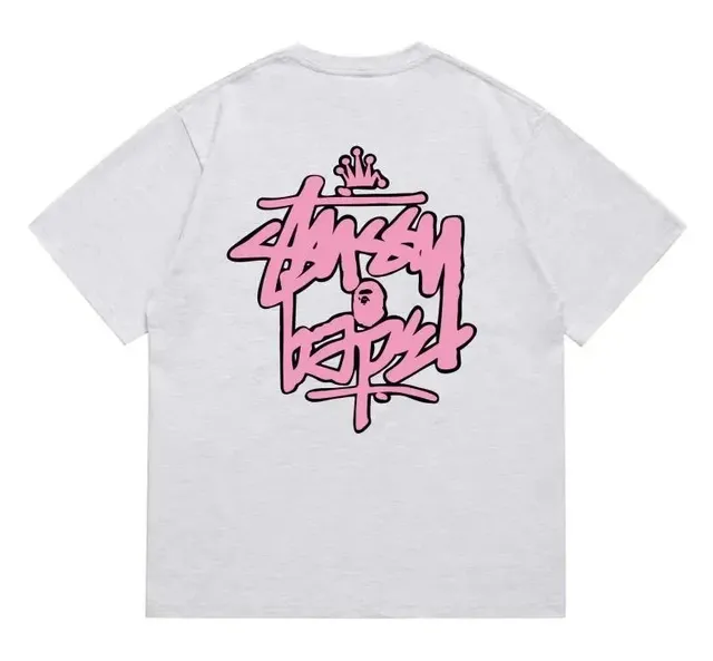 Stüssy × BAPE Graphic Tee Pink Logo Print