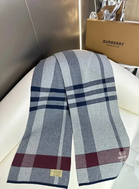 Burberry Classic Check Scarf Grey Navy Deep Red Check