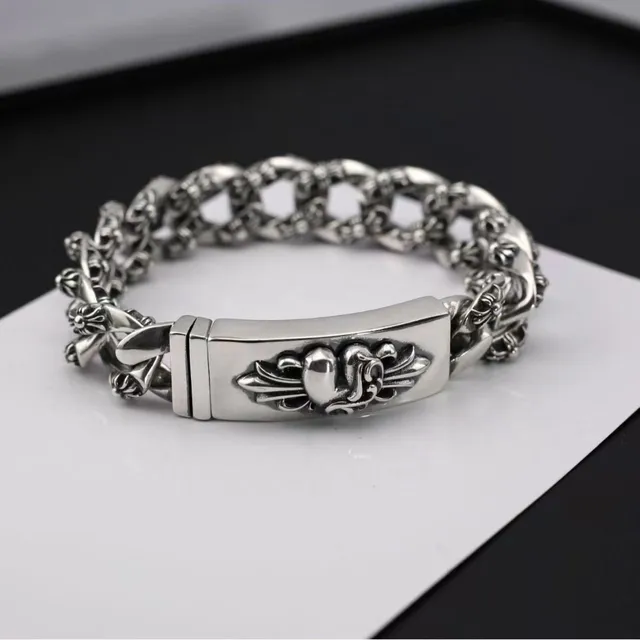 Chrome Hearts Curb Chain Bracelet Cross & Heart Motif