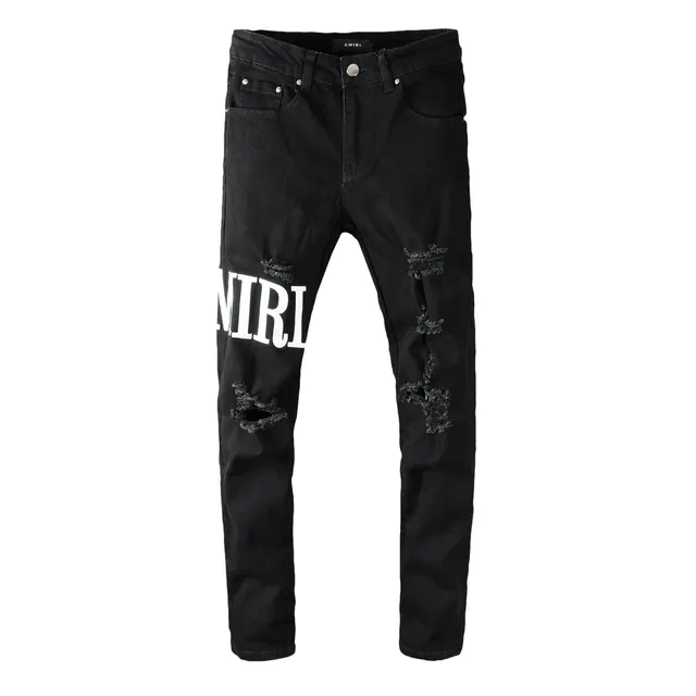 Amiri Distressed Logo Jeans Black with White Logo