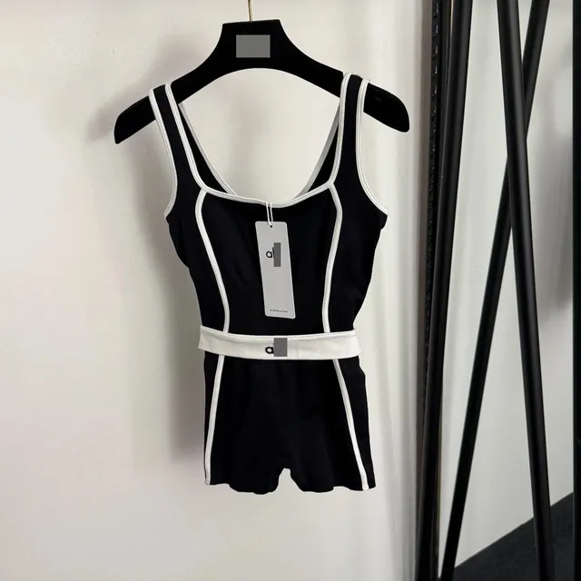 Off-White Ribbed Tank Romper Contrast Trim