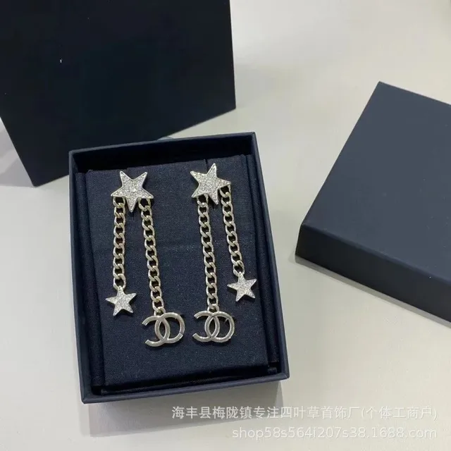 Chanel Star Chain Earrings Crystal-Embellished