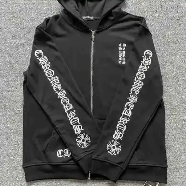 Chrome Hearts Zip-Up Hoodie Cross Logo Sleeve Print