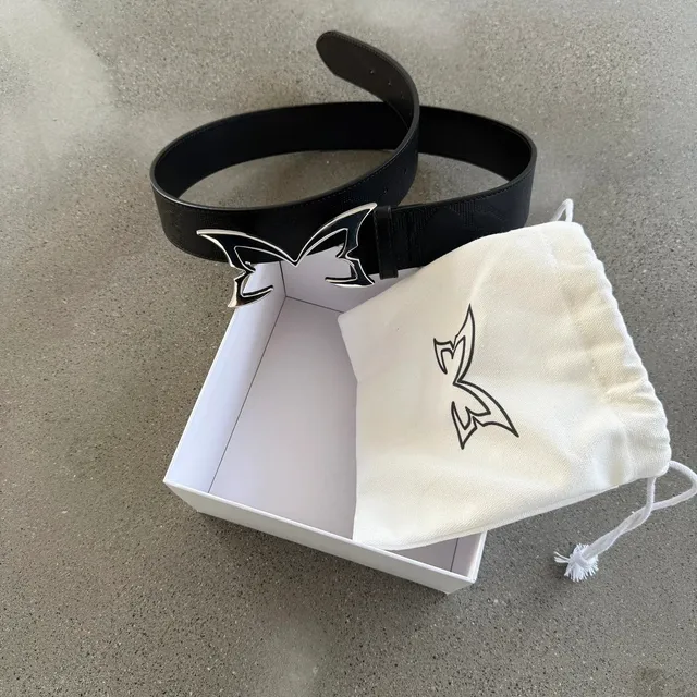 Mertra Butterfly Buckle Belt Black with Silver Logo Buckle