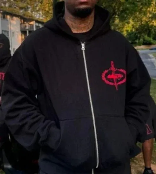 Corteiz × Slaughter Gang Zip-Up Hoodie Red Logo