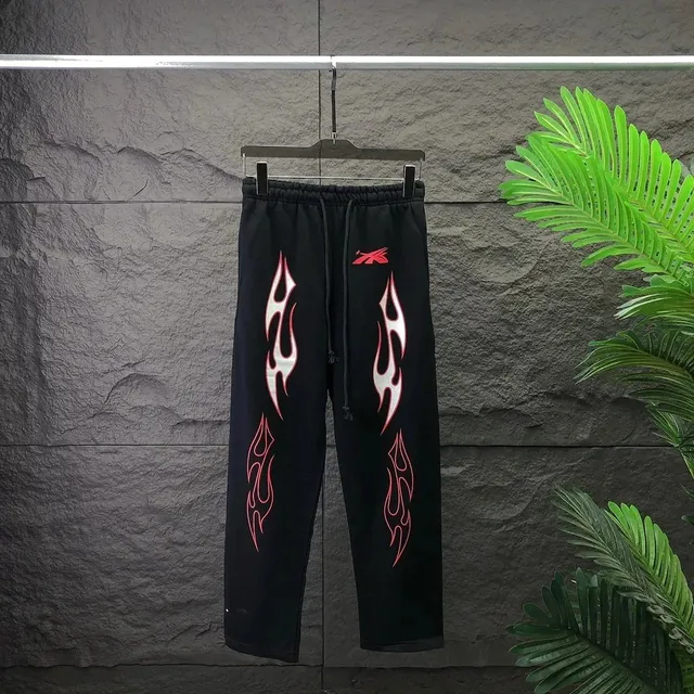 BAPE Flame Print Sweatpants Black with Red Flame Graphics