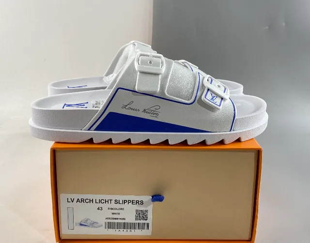 Louis Vuitton Arch Light Slippers White with Blue Accent