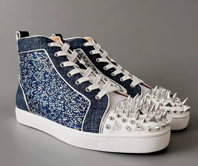 Christian Louboutin Louis Spikes Denim Crystal Spike