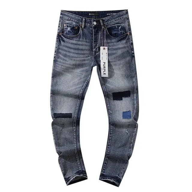 Purple Brand Distressed Slim Fit Jeans Patchwork Wash