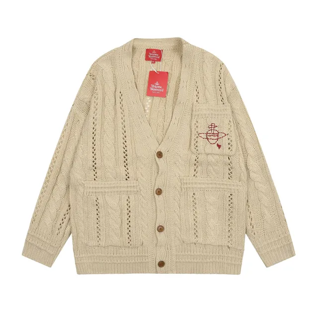 Vivienne Westwood Cable Knit Cardigan Red Orb Embroidery