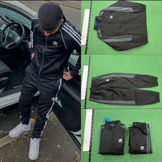 Adidas Track Jacket and Pants Set Black with Grey Panels and White Stripes