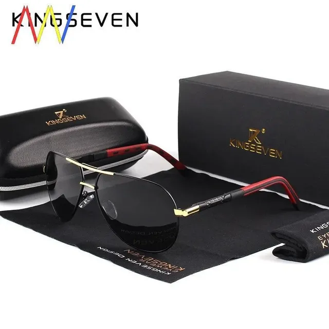 Kingseven Aviator Sunglasses Metal Frame with Red Temples